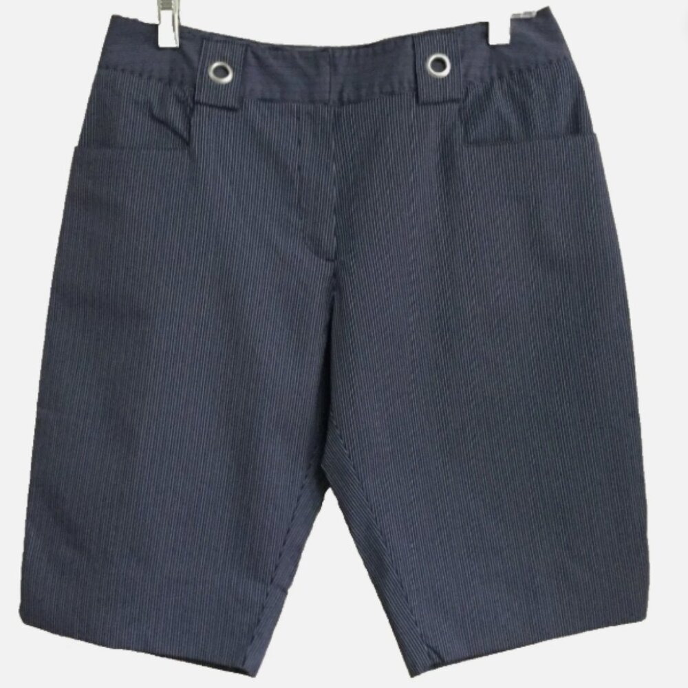 Maggie Lane Women Sz 8 Bermuda Walking Golf Shorts 12" insm. navy white pockets